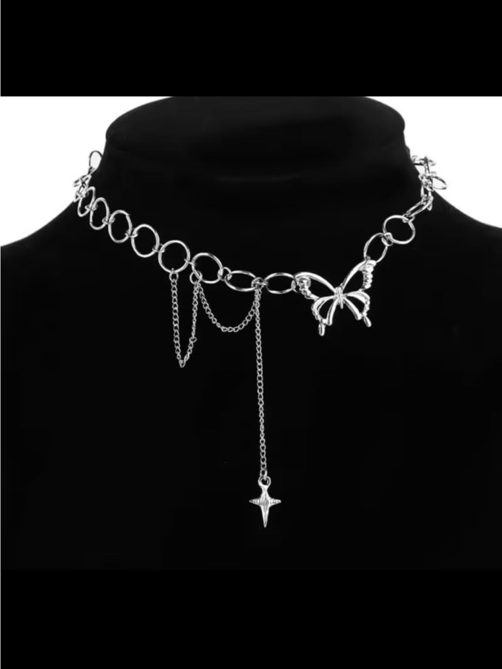Hip Hop Butterfly Pendant Tassel Choker Necklace for Women Teens girls #524